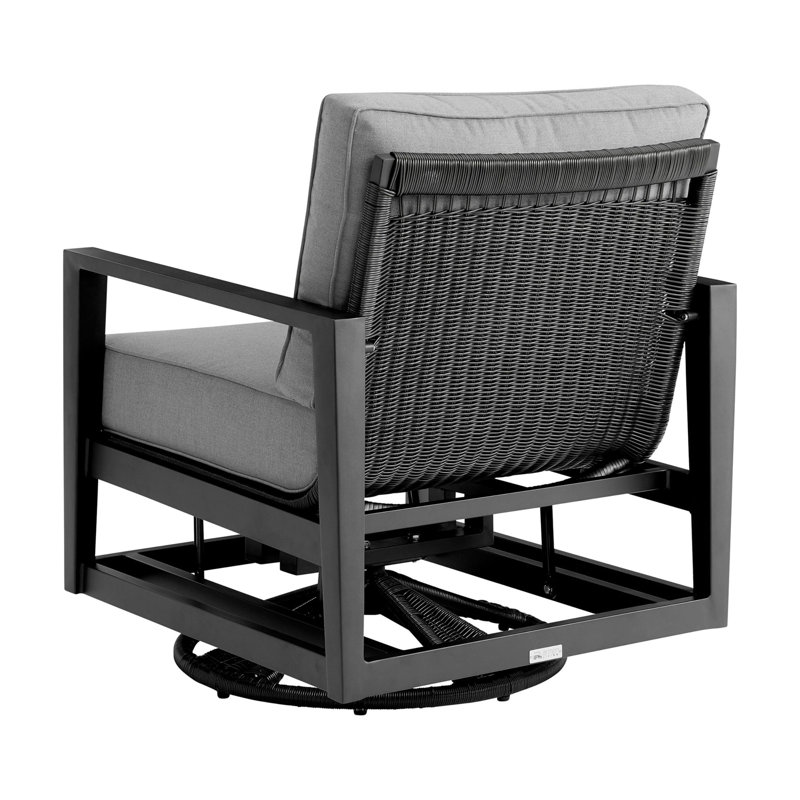 Joss Main Cayman Black Aluminum Outdoor Swivel Glider Chair With Dark Grey Cushions Outdoor Lounge Chairs